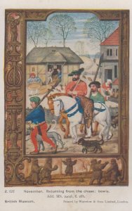 Returning From The November Hunt Chase Bowls Medieval Drawing Antique Postcard