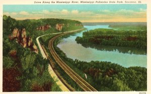 Vintage Postcard Drive Along Mississippi River Palisade State Park Savannah ILL