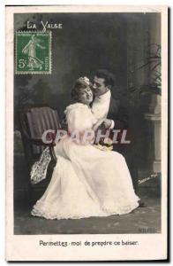 Old Postcard Let me take this kiss Woman Waltz