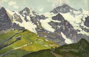 switzerland, Jungfrau, Mönch und Eiger, Artist Signed Ernst E. Schlatter (1910s)