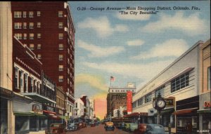 Orlando Florida FL Street Scene c1930s-40s Linen Postcard