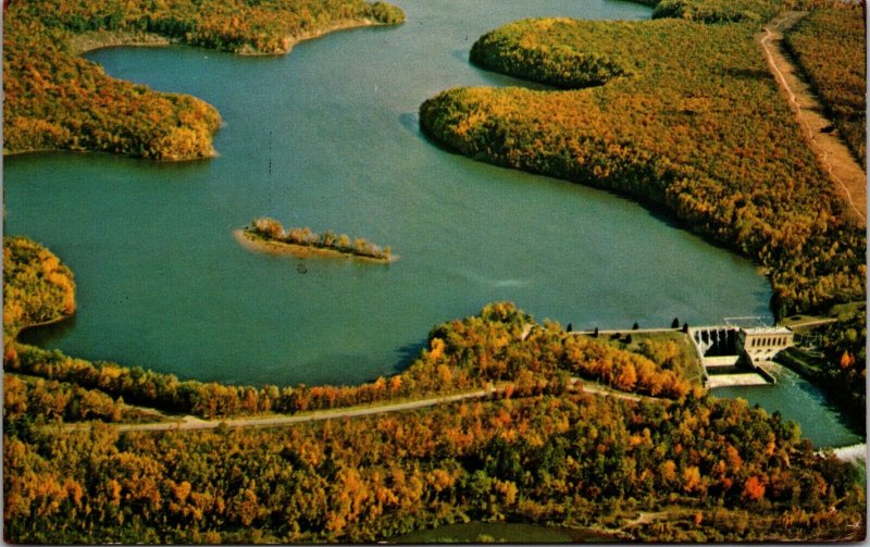 Postcard Tippy Dam Manistee River Michigan AERIAL View Card