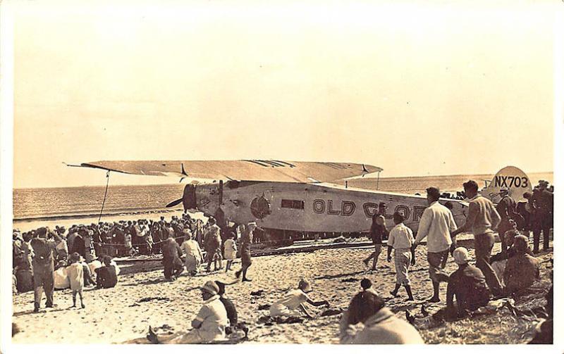 Old Glory Monoplane Old Orchard Beach ME in 1927 Lost at Sea Emery RPPC Postcard