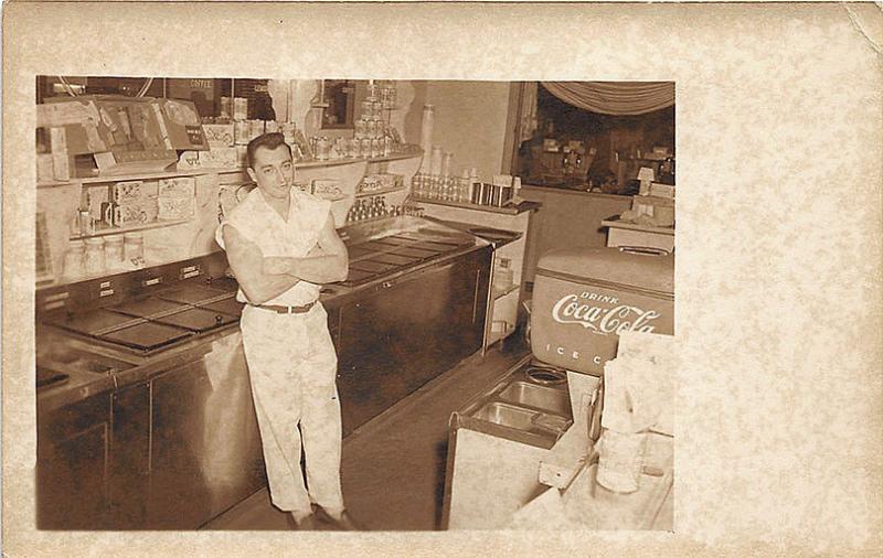 Interior Ice Cream Parlor Coca Cola Fountain Real Photo Postcard