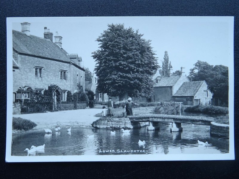 LOWER SLAUGHTER showing Lady Collecting Water - Old RP Postcard by Frank Packer