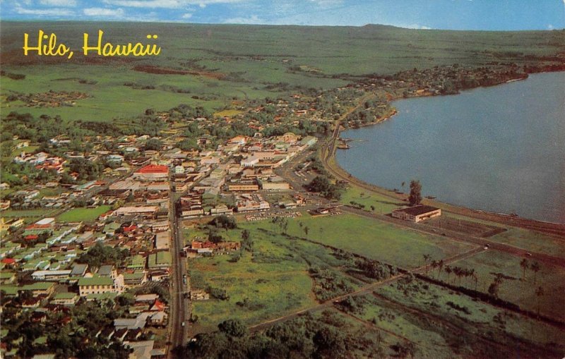 HILO, HAWAII Aerial View Hilo Bay ca 1960s Chrome Vintage Postcard
