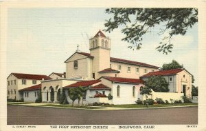 Vintage Linen Postcard The First Methodist Church Inglewood CA South Los Angeles