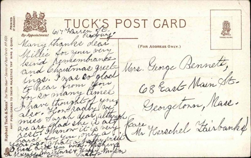 Tuck New Year Little Boy Curly Blonde Hair Puppy Dog in Arms c1910 Postcard
