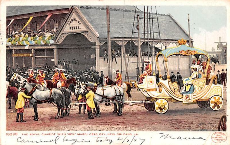 The Royal Chariot with Rex, Mardi Gras New Orleans, LA USA Parade 1907 