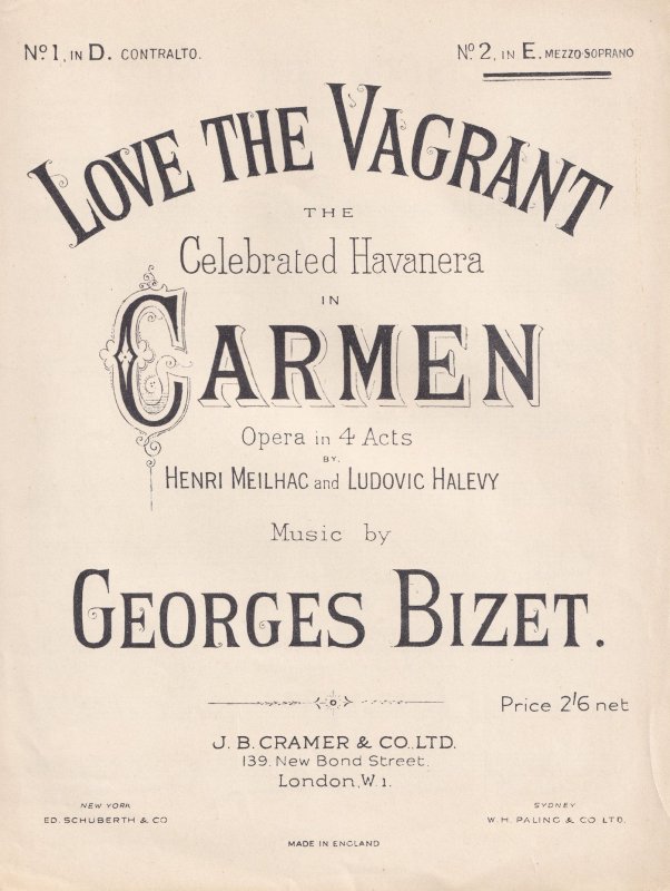 Love The Vagrant Georges Bizet Opera Olde Sheet Music