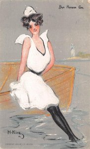 BAR HARBOR GIRL MAINE H. KING ARTIST SIGNED POSTCARD (1907)