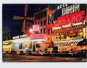 Postcard La Moulin Rouge la nuit, Paris, France