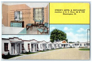 1951 Streid's Motel and Restaurant Bloomington Illinois IL Vintage Postcard