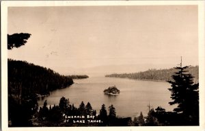 RPPC View Overlooking Emerald Bay, Lake Tahoe CA c1949 Vintage Postcard J62
