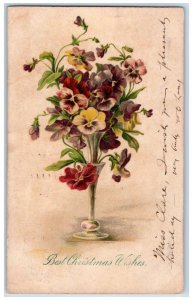 1902 Christmas Wishes Flower Vase Pansies Nashville Tennesse TN Antique Postcard