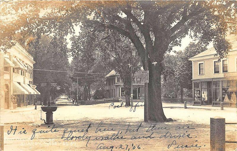 Sharon MA Store Fronts Post Office Square 1906 RPPC Real Photo Postcard