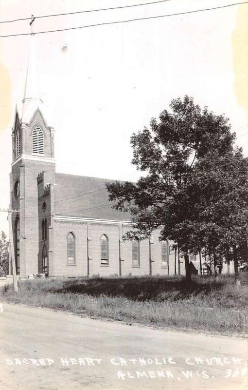 Almena Wisconsin Sacred Heart Catholic Church Real Photo Antique Postcard K94206