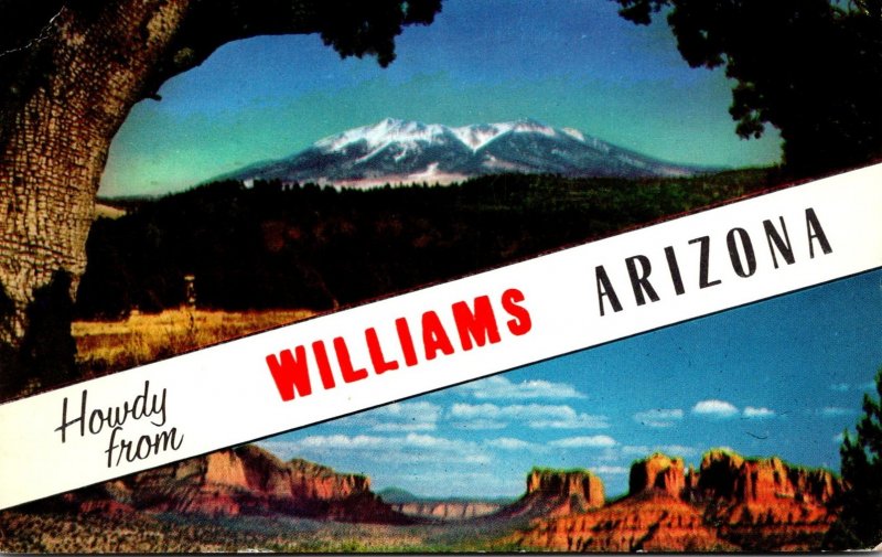 Arizona Howdy From Williams Showing Oak Creek Canyon & San Francisco Peaks 1964