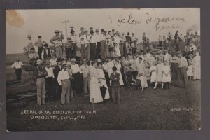 Quasqueton IOWA RPPC 1912 RAILROAD CONSTRUCTION Arrival of TRAIN nr Independence