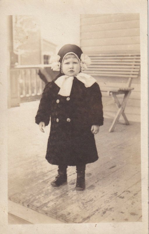 1904-1918 RPPC AZO Chile in Winter Clothes Standing on Porch 