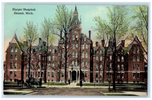 1919 Harper Hospital Exterior Carriage Scene Detroit Michigan MI Posted Postcard