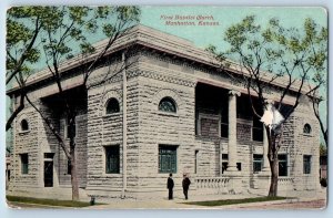 Manhattan Kansas KS Postcard First Baptist Church Building Exterior 1910 Vintage