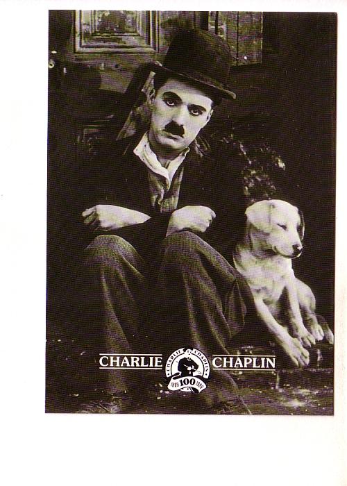 Charlie Chaplin B&W with Dog, 100 Year Anniversary, 1889-1989, 