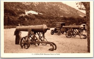 Gibraltar Russian Guns In Park Mountains In Background Antique Postcard