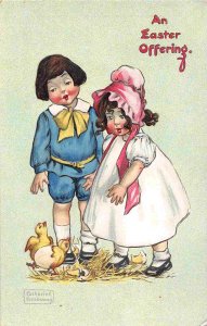 Easter Offering Boy Girl Artist Signed Katharine Gassaway Tuck postcard