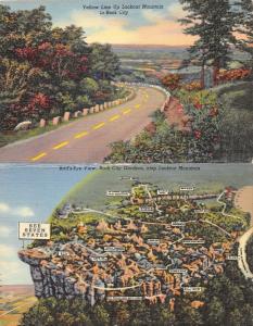 Lookout Mtn Tennessee~Yellow Line~Rock City Gardens Bird's Eye~1940s Double PC