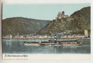 P2538, old postcard germany st. goarshausen u.d. katz, town river boats, unused