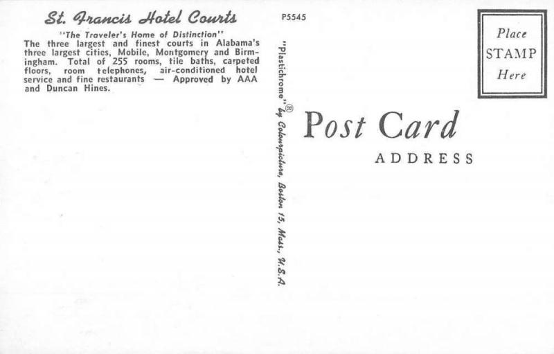 Birmingham Alabama St Francis Hotel Courts Multiview Vintage Postcard K59134