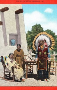 Vintage Postcard Costumes Indians In Scenic Colorado Thrift Novelty Co. Pub.