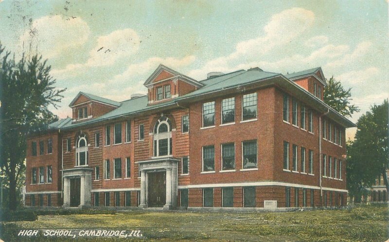 Cambridge Illinois High School 1910 Postcard Used