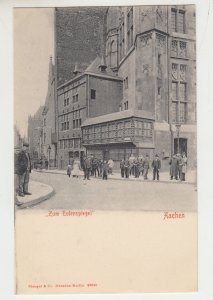 P2555,  old postcard germany Aachen zum eulenspiegel people and town street view