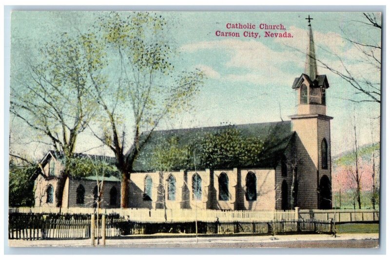 Carson City Nevada Postcard Catholic Church Exterior View Building c1910 Vintage