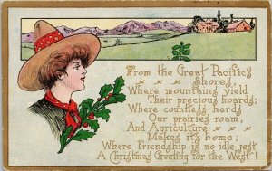 Christmas Greeting for West Woman Lady Pacific Shores Prairies Roam Postcard H21