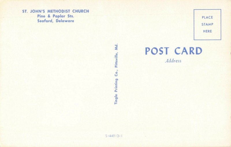 Postcard St John's Methodist Church Seaford Delaware 