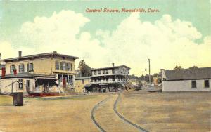 Forestville CT Storefront Trolley Tracks Street View Postcard