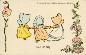 'How We Play' Girls Sunbonnet Babies Unused Postcard G54