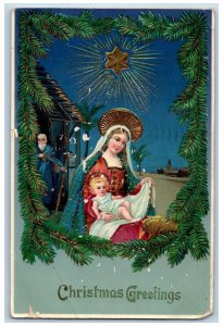 Akron Ohio oh Postcard Christmas Greetings Religious Gel Gold Gilt Embossed 1911