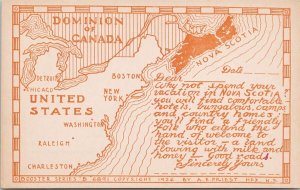 Nova Scotia Vacation Advertising Map NS Booster Series c1926 Priest Postcard H44