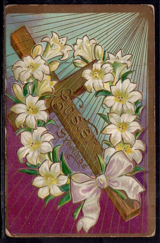 Easter Greetings Flowers Cross BIN