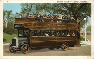 Chicago Illinois IL Double Deck Motor Coach Bus Vintage Postcard