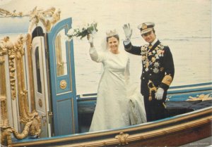 Queen Silvia of Sweden and her husband King Carl XVI Gustaf wedding postcard