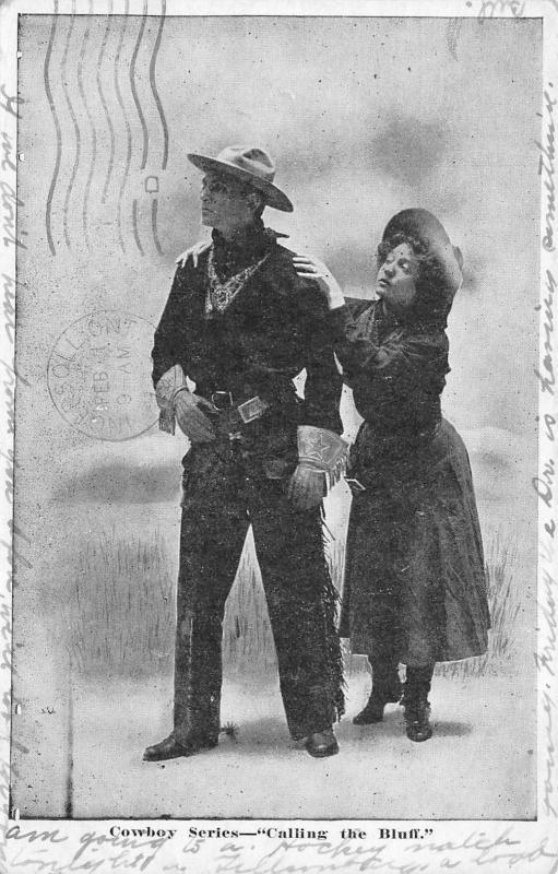 Cowboy Series Calling The Bluff 1910 Western Postcard Postcard Ontario Canada