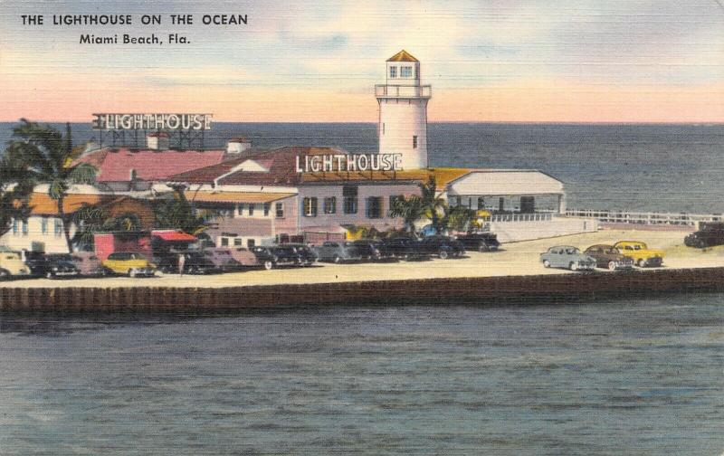 Miami Beach FL~Lighthouse Restaurant on the Ocean~Frog Legs~Pompano~Linen 1940s 