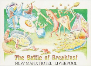 New Manx Hotel Liverpool England The Battle of Breakfast Jim Gilmour Postcard C4