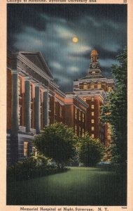 Vintage Postcard Memorial Hospital Night College of Medicine Syracuse New York