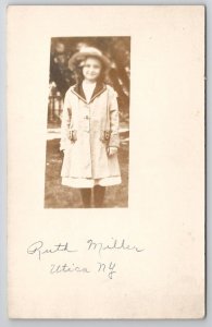 RPPC Utica NY Darling Little Girl Ruth Miller in Button Up Coat Postcard G27